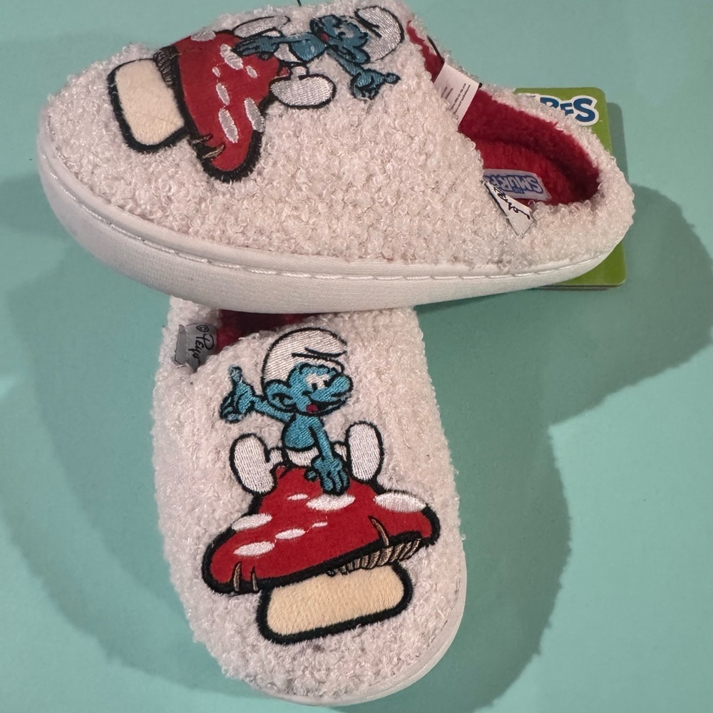 Smurf Unisex Kids Plush Slippers‎ White Size 11/12 Small Brand New With Tags